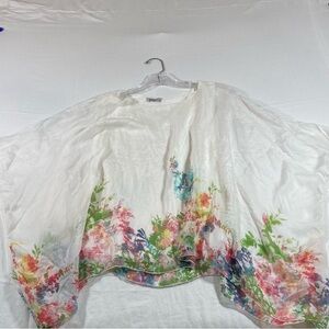Elena Baldi Silk Floral Blouse Top Sheer Overlay Butterfly Sleeves Cami under